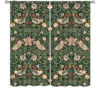 YCness William Morris Floral Curtains, Watercolor Vintage Flower Art Style Room Windows Treatments for Bedroom Living Room, Boho Chic Green Floral Printed Drapes 2 Panel Sets,42x45 Inch
