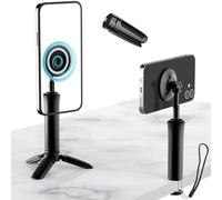 YCNEW Magnetic Mini Tripod for iPhone, Desk Magnetic Phone Stand with Detachable Tripod & Desk Clamp, Portable for Video Recording/Travel/Selfie, Compatible with iPhone Magsafe & Smartphones(Black)