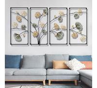 YCNLYSSR 4 Pcs Metal Ginkgo Tree Leaf Wall Art Decor, Large 3D Handmade Metal Wall Sculpture with Black Frame, Home Decoration Gift for Living Room Bedroom Dining Room