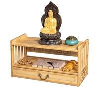 YCNLYSSR Altar Meditation Table with Storage, 2-Tier Puja Table Bamboo Buddhist Shrine Prayer Stand, Perfect Piece of Home Decor for Meditation, Altar, Divination, Worship (Size : Large)