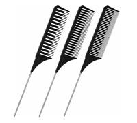 Ycnpeatt Highlighting Comb 3 Sizes Professional Highlighting Rat Tail Combs Set - Black Stainless Steel Weaving & Coloring Tools for Salon & Home Hairstyling (Wide/Medium/Fine Teeth) Versatile