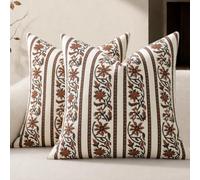 YCOLL Autumn Cushion Covers 50x50 cm Set of 2, Vintage Botanical Vine Floral Decorative Covers, Country Farmhouse Autumn Decorations for Sofa Living Room Bedroom, Terracotta Brown Autumn Decor