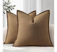 YCOLL Cushion Covers 60x60 cm Set of 2 - Soft Natural Linen Cushions with Trim, Solid Colour Decorative Cushion Cover for Sofa, Couch, Bed and Living Room, Coco Brown