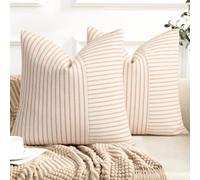 YCOLL Fall Pillow Covers 20x20, Modern Accent Throw Pillow Covers Set of 2, Burnt Orange Striped Patchwork Linen Decorative Pillows Cushion Covers for Fall Decorations