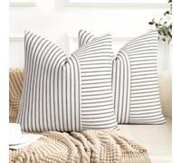 YCOLL Farmhouse Pillow Covers 26x26, Modern Accent Throw Pillow Covers Set of 2, Navy and Beige Striped Patchwork Linen Decorative Pillows Cushion Covers for Couch Chair Bedroom Fall Decorations