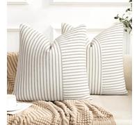 YCOLL set of 2 Cushion Covers 45 x 45 Cotton linen Sofa Cushion Stripes Decorative Cushion Boho Decorative for Sofa Living Room Bedroom Outdoor Cushions 45cm x 45cm Gray