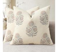 YCOLL Vintage Floral Print Cushion Covers 50x50 Set of 2 Patterned Accent Sofa Cushions Modern Farmhouse Decorative Pillows for Sofa Chair Bed Living Room Home Decor Blush Pink