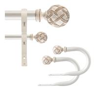 Ycolnaefllr 1 Inch Diameter Double Curtain Rod Set Double Curtain Pole Rail Adjustable from 84 to 120 Inch(213cm-304cm) with Curtain Holdbacks Double Window Curtain Rod Set Weathered White