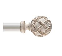 Ycolnaefllr 1 Inch Diameter Single Curtain Rod for Windows Decorative Drapery Rods Adjustable Length from 48 to 84 Inch,Adjustable Single Window Curtain Rod with Resin Finial, Weathered White