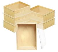 YCOSAN 6 Pcs Wood Boxes for Crafts, 6.3 x 4.9 x 1.8 Inch Small Wooden Storage Boxes, Unfinished Wood Box,Wooden Display Box with Sliding Transparency Lid