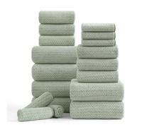 Ycosy 18 Piece Bath Towels Set,100% Microfiber Family Bathroom Towel with Hanging Loops-6 Bath Towels,6 Hand Towels,6 Washcloths,Quick Dry Highly Absorbent Shower Towel for Bathroom,Hotel,Spa-Green