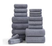 Ycosy 18 Piece Bath Towels Set,100% Microfiber Family Bathroom Towel with Hanging Loops-6 Bath Towels,6 Hand Towels,6 Washcloths,Quick Dry Highly Absorbent Shower Towel for Bathroom,Hotel,Spa-Navy
