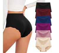 YCQQPRO Underwear Women High Waisted Seamless Knickers Ladies Full Briefs Breathable No Vpl Panties No Show Underwear Wave Edge Invisible Pants 5/6 Pack Multicolor