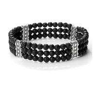 YCQYM 4mm Bead Bracelets for Women Real Crystal Bracelet Nature Stones Three Layer Black Round Woven Stretchy 17cm x 7mm 1PCS for New Year