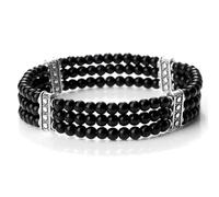 YCQYM 4mm Bead Bracelets for Women Real Crystal Bracelet Nature Stones Three Layer Black Round Woven Stretchy 17cm x 7mm 1PCS for New Year