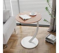 YCQYM C Shaped End Table Narrow Side Table, Small Wooden Sofa Side Table, Slim Round Coffee Couch Bedside Table for Living Room, Bedroom, Office, Dorm Wood Color + White Shelf