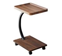YCQYM C-Shaped Side Table with Wheels Retro End Table 2-Tier, Small Coffee Table for Bedroom, Living Room, Sofa, Rustic Brown and Black, 40x30x60cm