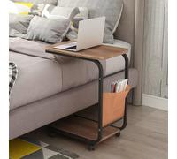 YCQYM C-Shaped Side Table with Wheels, Rolling Sofa End Table, Laptop Table, Single Small Workbench for Bedroom, Living Room, 2-Tier Open Storage Shelf, 45×30×65cm (Color : White, Size : 45x30x65cm)