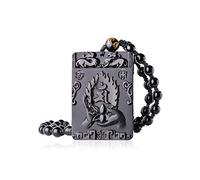 YCQYM Charm Jewelry Natural Black Obsidian Beads Necklace Hand-Carved Buddhism Amulet Jade Pendant Fashion Jewelry for Men Women Auspicious Gifts