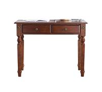 YCQYM Computer Desk Stable Rubber Wood PC Desk Home Writing Desk with 2 Storage Drawers Country Style Working Study Table, Rustic Brown Laptop Desk (0.8 Meters)