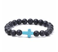 YCQYM Cross Bracelet for Men, White Bracelet Magnesite Elastic Round Natural Stone Beads Cross Nature Stone for Women Mother's Day Jewelry