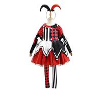 YCQYM Halloween Girls Evil Clown Costume for Kids Scary Jester Dress Spooky Cosplay Outfit Dress Up Role Play Clown Costume