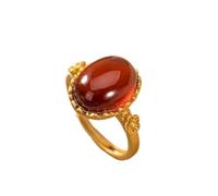 YCQYM Natural Garnet Oval Plum Blossom Open Ring Chinese Style Retro Unique Ancient Gold Craft Light Luxury Silver Jewelry