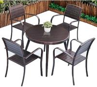 YCQYM Outdoor Patio Dining Set with Round Table and Stacking Chairs, Waterproof and Sun-Proof Aluminum Alloy Construction