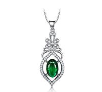 YCQYM Real Sterling Silver Necklace Created Oval Emerald Gemstone Classic Necklaces & Pendants For Women Gift With Chain