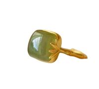 YCQYM Silver Inlaid Natural Hetian Sapphire Green Leaf Cool Breeze Craft Light Luxury Women Charm Opening Adjustable Ring (Gem Color : Green, Ring Size : Resizable)