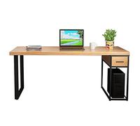 YCQYM Solid Wood Wrought Iron Computer Desk with Storage Drawers, Home Office Study Desk Conference Table (100x50x75cm)