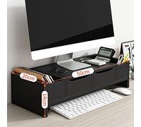 YCQYM Space-Saving Wooden Monitor Stand with Drawer - 2-Tier Desktop Riser for Computer & Flat Screen TV Black Stylish Desk Cabinet Door