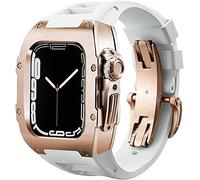 YCQYM Stainless Steel Case Retrofit Kit Rubber Watch Strap With Clasp，For Series 8 7 6 5 4 SE, Watch Band Mod Kit，Metal Bumper Case Fluoroelastomer Band，For 45mm 44mm