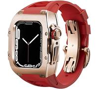 YCQYM Stainless Steel Case Retrofit Kit Rubber Watch Strap With Clasp，For Series 8 7 6 5 4 SE, Watch Band Mod Kit，Metal Bumper Case Fluoroelastomer Band，For 45mm 44mm