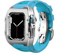 YCQYM Stainless Steel Case Retrofit Kit Rubber Watch Strap With Clasp，For Series 8 7 6 5 4 SE, Watch Band Mod Kit，Metal Bumper Case Fluoroelastomer Band，For 45mm 44mm