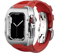 YCQYM Stainless Steel Case Retrofit Kit Rubber Watch Strap With Clasp，For Series 8 7 6 5 4 SE, Watch Band Mod Kit，Metal Bumper Case Fluoroelastomer Band，For 45mm 44mm