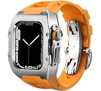 YCQYM Stainless Steel Case Retrofit Kit Rubber Watch Strap With Clasp，For Series 8 7 6 5 4 SE, Watch Band Mod Kit，Metal Bumper Case Fluoroelastomer Band，For 45mm 44mm