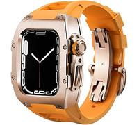 YCQYM Stainless Steel Case Retrofit Kit Rubber Watch Strap With Clasp，For Series 8 7 6 5 4 SE, Watch Band Mod Kit，Metal Bumper Case Fluoroelastomer Band，For 45mm 44mm