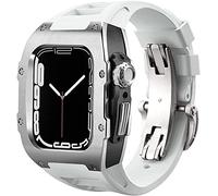 YCQYM Stainless Steel Case Retrofit Kit Rubber Watch Strap With Clasp，For Series 8 7 6 5 4 SE, Watch Band Mod Kit，Metal Bumper Case Fluoroelastomer Band，For 45mm 44mm