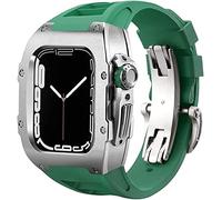 YCQYM Stainless Steel Case Retrofit Kit Rubber Watch Strap With Clasp，For Series 8 7 6 5 4 SE, Watch Band Mod Kit，Metal Bumper Case Fluoroelastomer Band，For 45mm 44mm