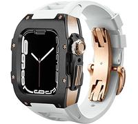 YCQYM Stainless Steel Case Retrofit Kit Rubber Watch Strap With Clasp，For Series 8 7 6 5 4 SE, Watch Band Mod Kit，Metal Bumper Case Fluoroelastomer Band，For 45mm 44mm