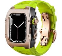 YCQYM Stainless Steel Case Retrofit Kit Rubber Watch Strap With Clasp，For Series 8 7 6 5 4 SE, Watch Band Mod Kit，Metal Bumper Case Fluoroelastomer Band，For 45mm 44mm