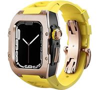 YCQYM Stainless Steel Case Retrofit Kit Rubber Watch Strap With Clasp，For Series 8 7 6 5 4 SE, Watch Band Mod Kit，Metal Bumper Case Fluoroelastomer Band，For 45mm 44mm