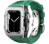 YCQYM Stainless Steel Case Retrofit Kit Rubber Watch Strap With Clasp，For Series 8 7 6 5 4 SE, Watch Band Mod Kit，Metal Bumper Case Fluoroelastomer Band，For 45mm 44mm