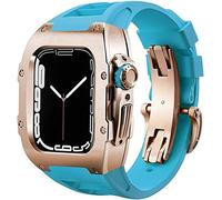 YCQYM Stainless Steel Case Retrofit Kit Rubber Watch Strap With Clasp，For Series 8 7 6 5 4 SE, Watch Band Mod Kit，Metal Bumper Case Fluoroelastomer Band，For 45mm 44mm