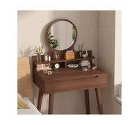 YCQYM Vanity Desk Makeup Vanity Desk with Round Mirror and Lights Small Dressing Table for Bedroom with Lots Storage Oak 31inch Makeup Desk(Oak,Twin)