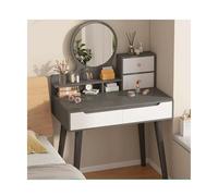 YCQYM Vanity Desk Makeup Vanity Desk with Round Mirror and Lights Small Dressing Table for Bedroom with Lots Storage Oak 31inch Makeup Desk(Grey,Double)