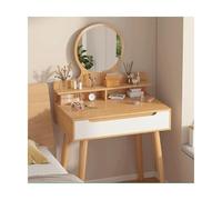 YCQYM Vanity Desk Makeup Vanity Desk with Round Mirror and Lights Small Dressing Table for Bedroom with Lots Storage Oak 31inch Makeup Desk(Oak,Twin)