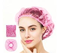 YCSHIPO 100 PCS Disposable Shower Caps, Waterproof Plastic Hair Caps, Thickened Elastic Bath Caps for Women, Home & Travel Use - Pink