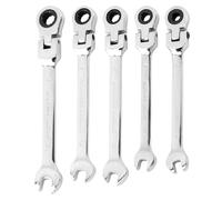 YCSHIPO 5pcs Flex Head Ratcheting Wrench Set, Metric 6-10mm Spanner Gear Ring Ratcheting Combination Wrenches Kit, 180° Head, 72 Tooth, Box End and Open End Wrench for Tight Spaces(Silver)
